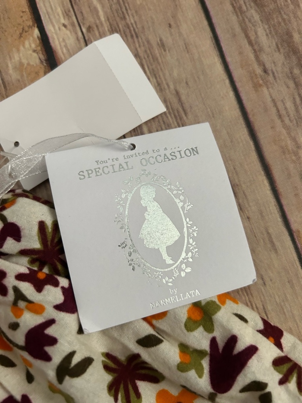 marmellata Cream Floral Ruffle Strap Dress with Orange and Brown Blooms - Picture 2 of 5